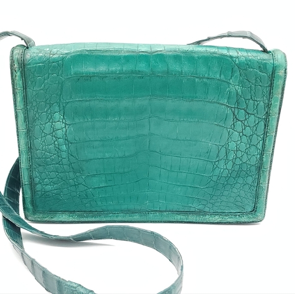 Nancy Gonzalez Green Crocodile Flap Crossbody Luxury Shoulder Bag Purse - Picture 2 of 15